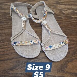 Women's Tan Sandals with Braided Strap